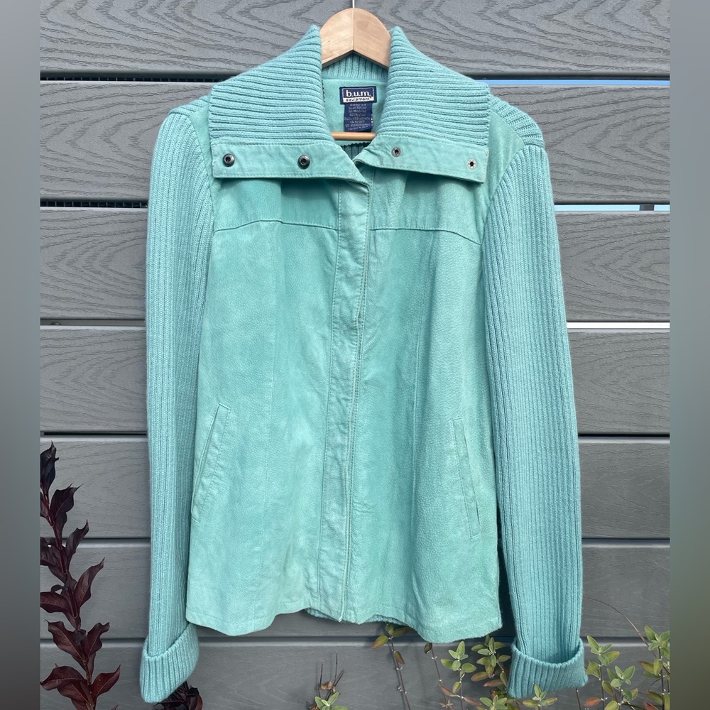 B.U.M Equipment Vintage Turquoise Sweater Knit & Suede Jacket.